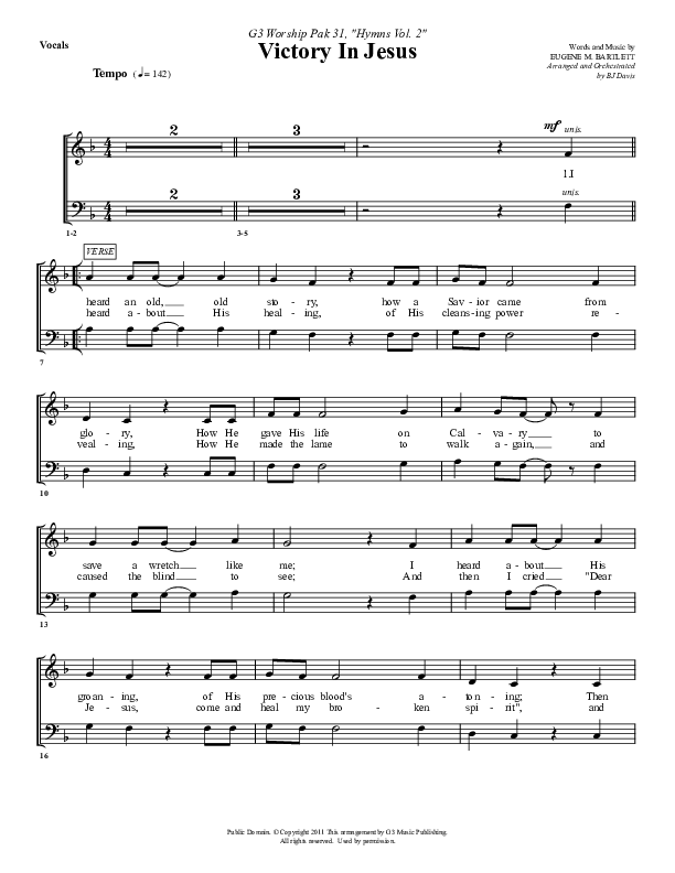 Victory In Jesus Choir Sheet (G3 Worship)