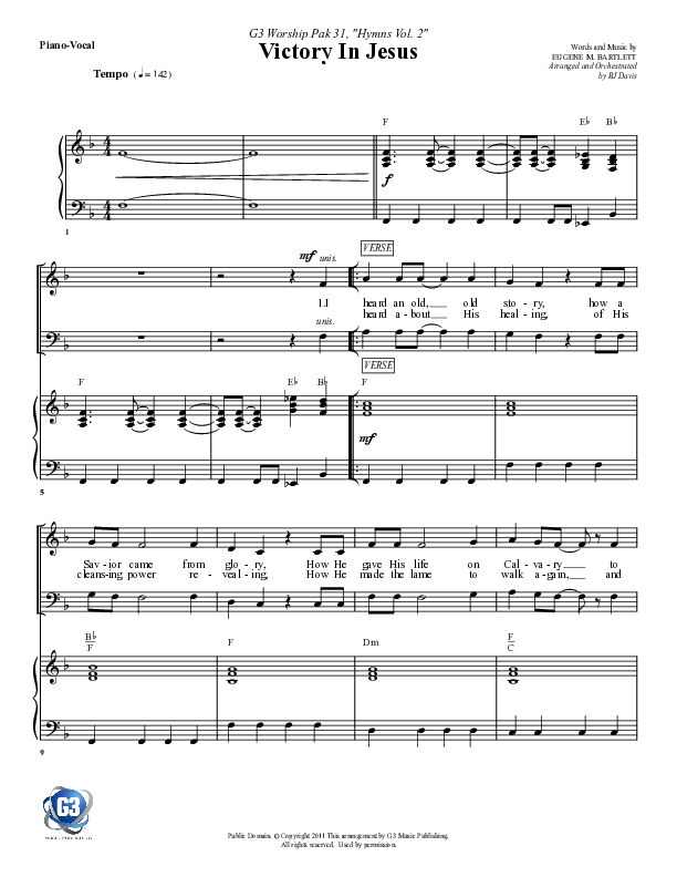 Victory In Jesus Piano/Vocal (SATB) (G3 Worship)