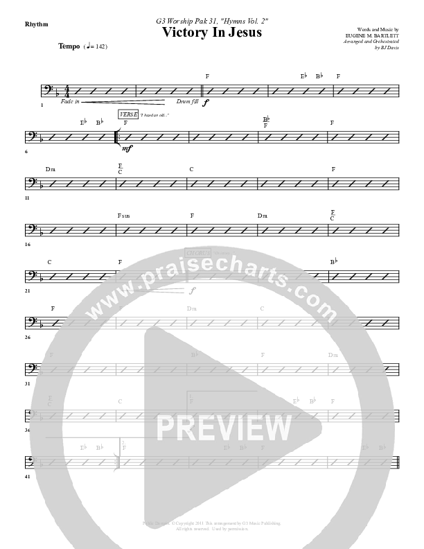 Victory In Jesus Rhythm Chart (G3 Worship)