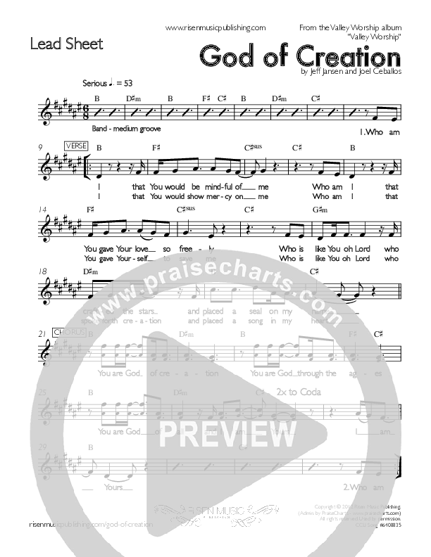 God Of Creation Lead Sheet (Valley Worship)