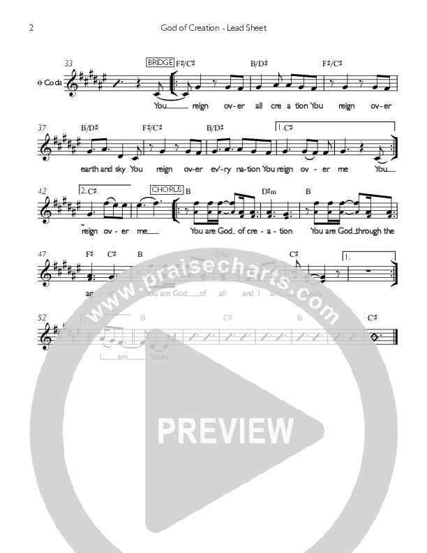 God Of Creation Lead Sheet (Valley Worship)