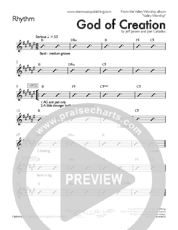 God Of Creation Rhythm Chart (Valley Worship)