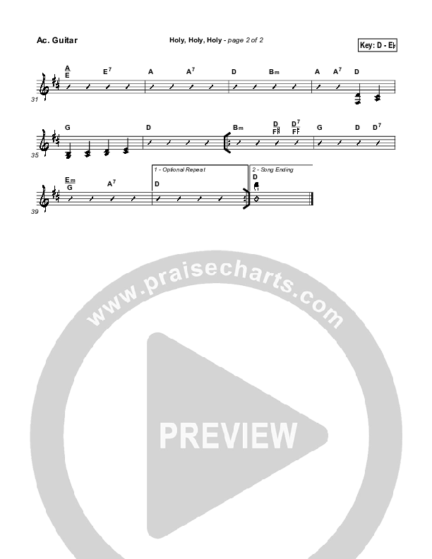 Holy Holy Holy Acoustic Guitar (PraiseCharts / Traditional Hymn)
