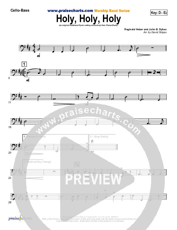 Holy Holy Holy Cello/Bass (PraiseCharts / Traditional Hymn)