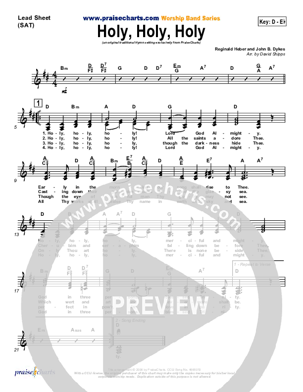Holy Holy Holy Lead Sheet (SAT) (PraiseCharts / Traditional Hymn)