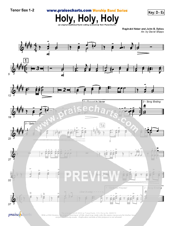 Holy Holy Holy Tenor Sax 1/2 (PraiseCharts / Traditional Hymn)