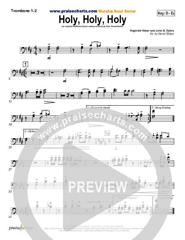 Holy Holy Holy Trombone 1/2 (PraiseCharts / Traditional Hymn)