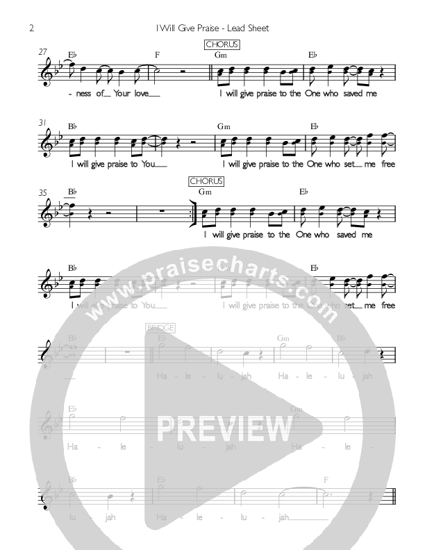 I Will Give Praise Lead Sheet (Valley Worship)
