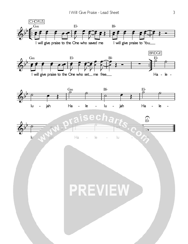 I Will Give Praise Lead Sheet (Valley Worship)