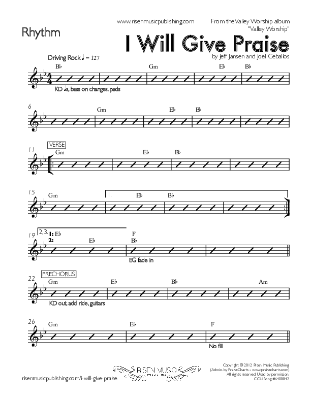 I Will Give Praise Rhythm Chart (Valley Worship)