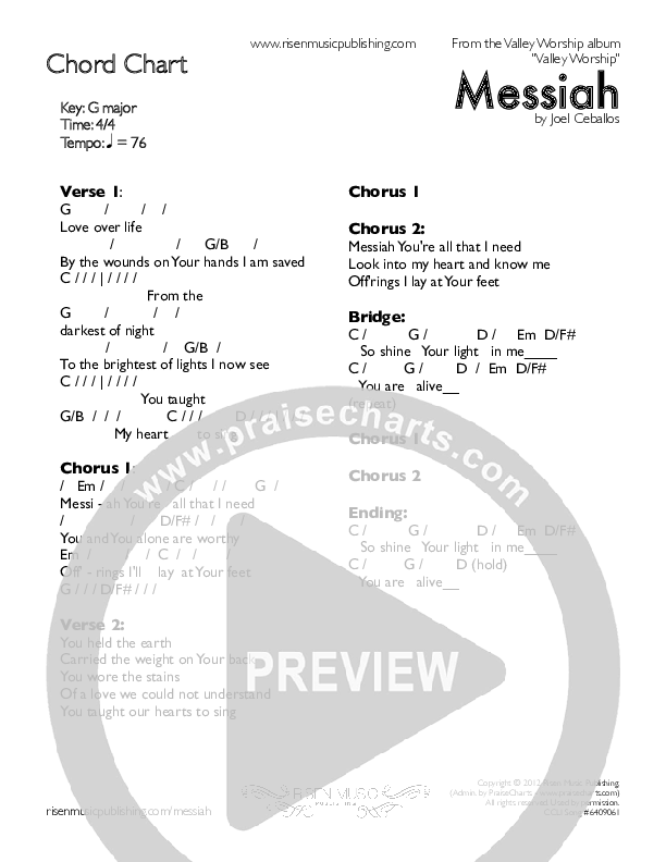 Messiah Chords & Lyrics (Valley Worship)