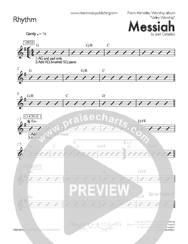 Messiah Rhythm Chart (Valley Worship)