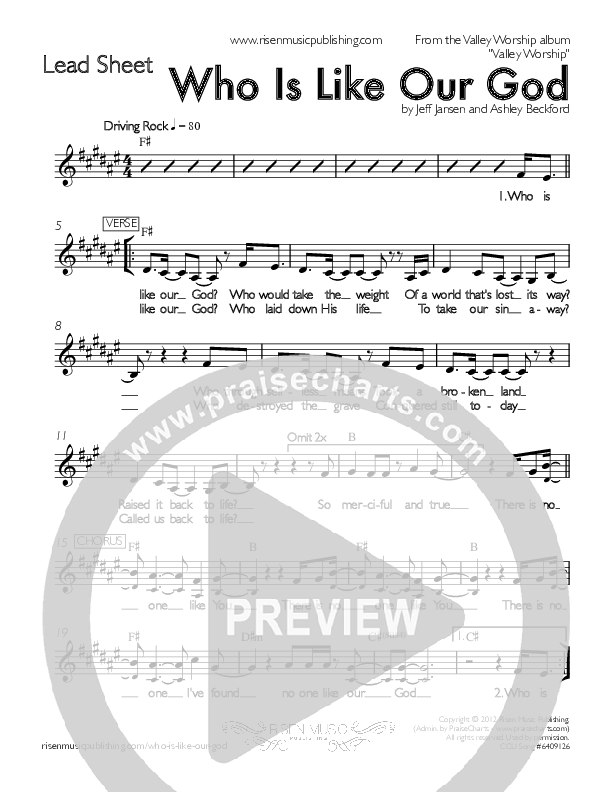 Who Is Like Our God Lead Sheet (Valley Worship)