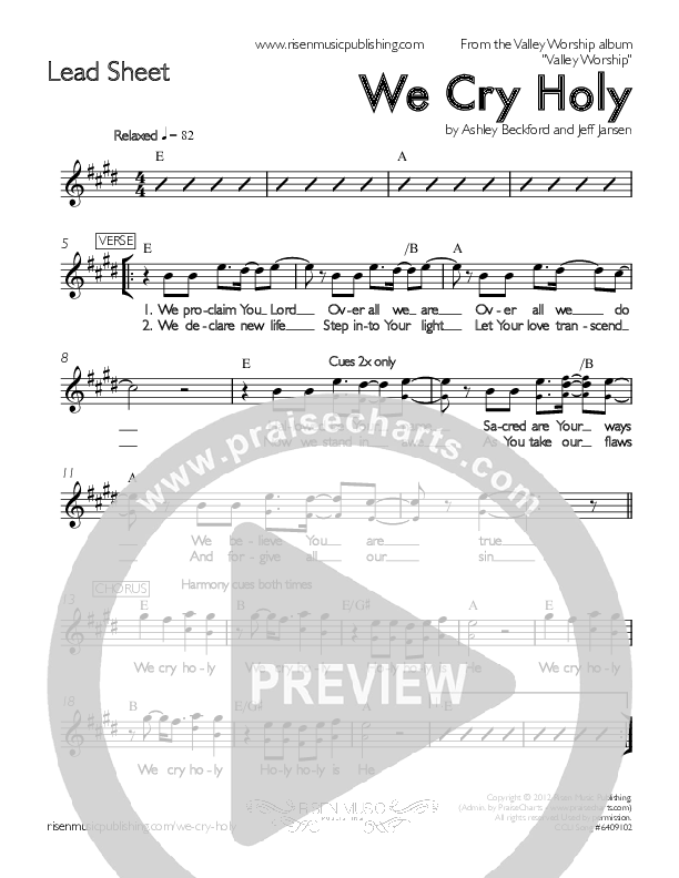 We Cry Holy Lead Sheet (Valley Worship)