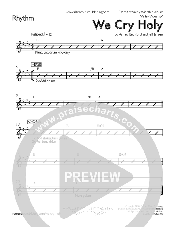 We Cry Holy Rhythm Chart (Valley Worship)