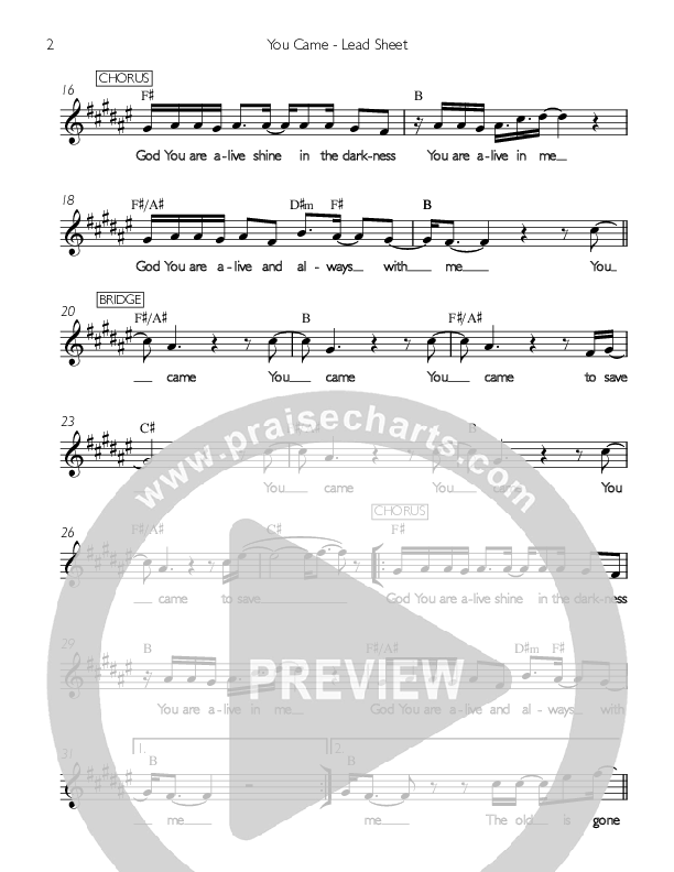 You Came Lead Sheet (Valley Worship)