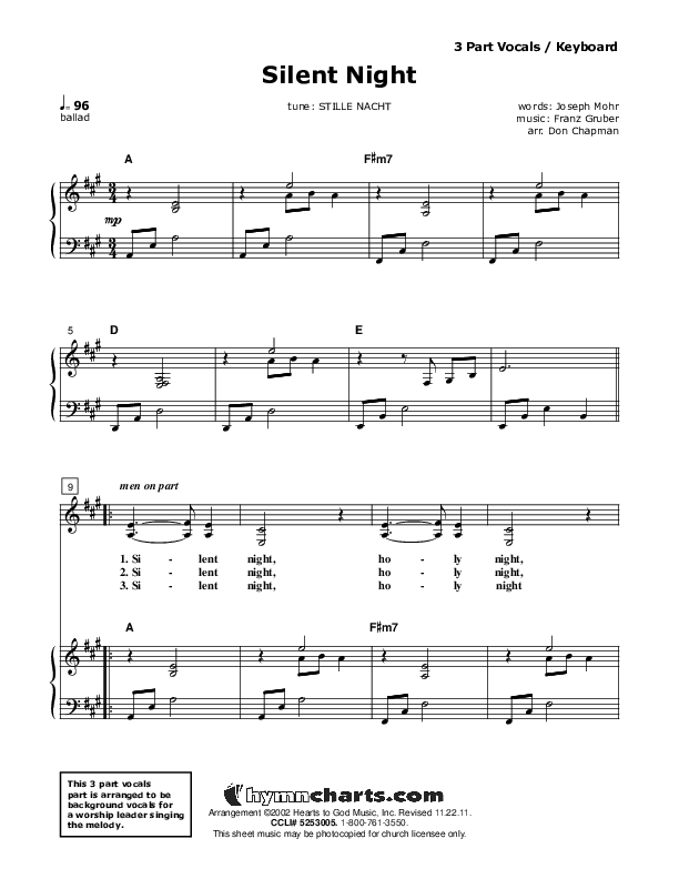 Silent Night Piano/Vocal (SAT) (Don Chapman)