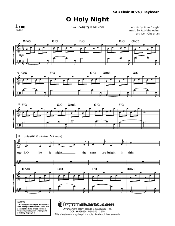 O Holy Night Choir Sheet (Don Chapman)