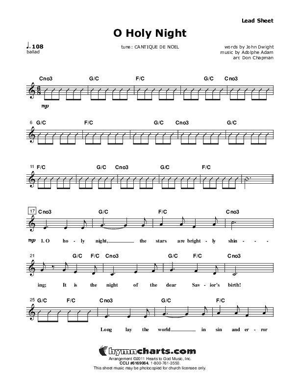 O Holy Night Lead Sheet (Don Chapman)
