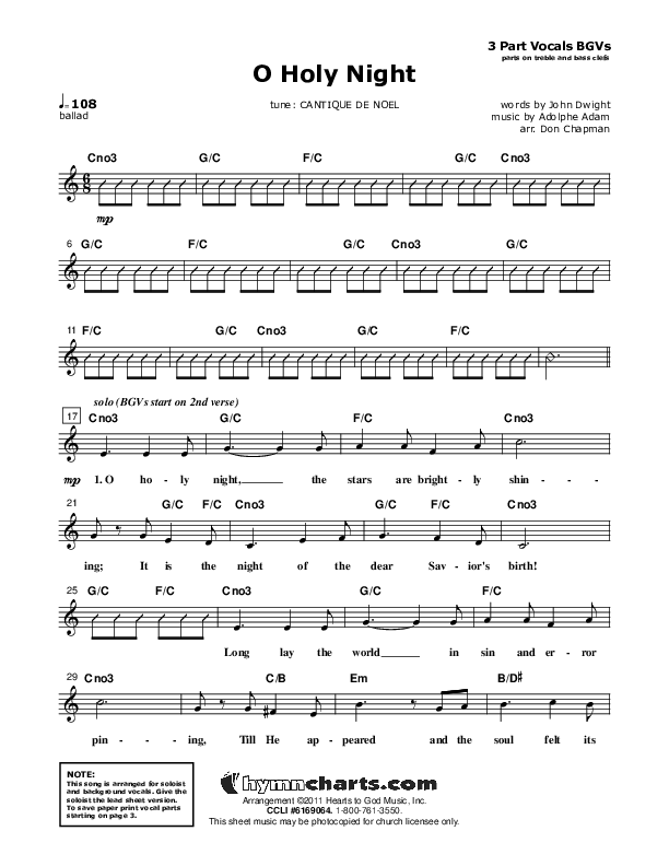 O Holy Night Lead Sheet (SAT) (Don Chapman)