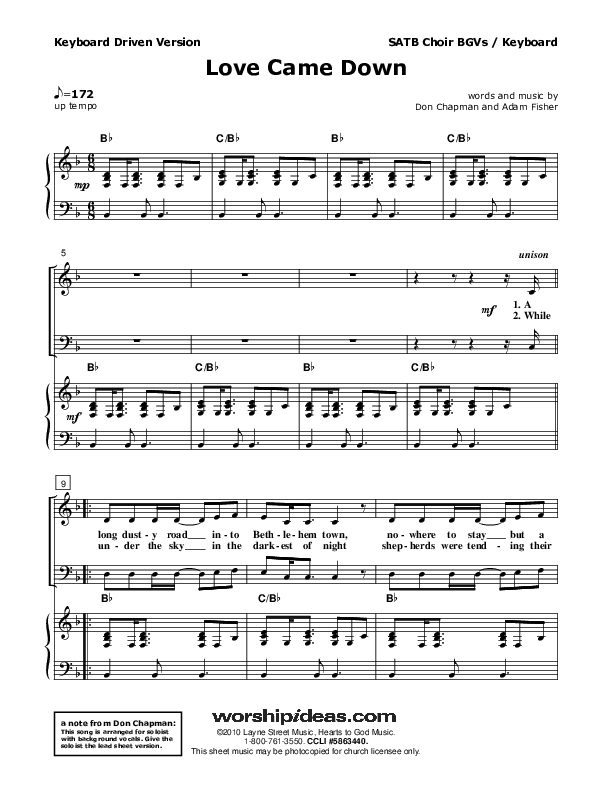 Love Came Down Choir Vocals (SATB) (Don Chapman)