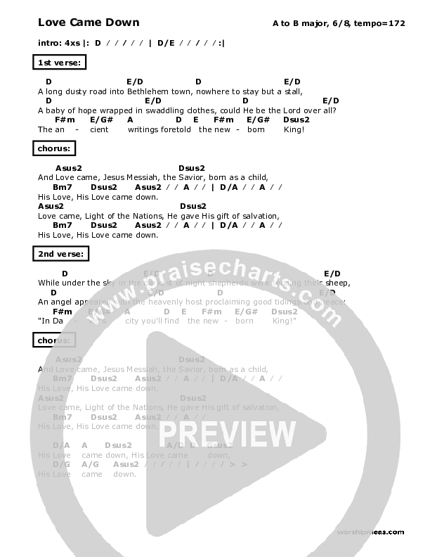 Love Came Down Chord Chart (Don Chapman)