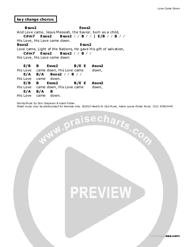Love Came Down Chord Chart (Don Chapman)