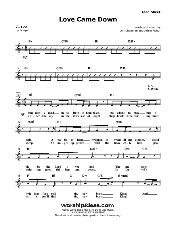 Love Came Down Lead Sheet (Don Chapman)