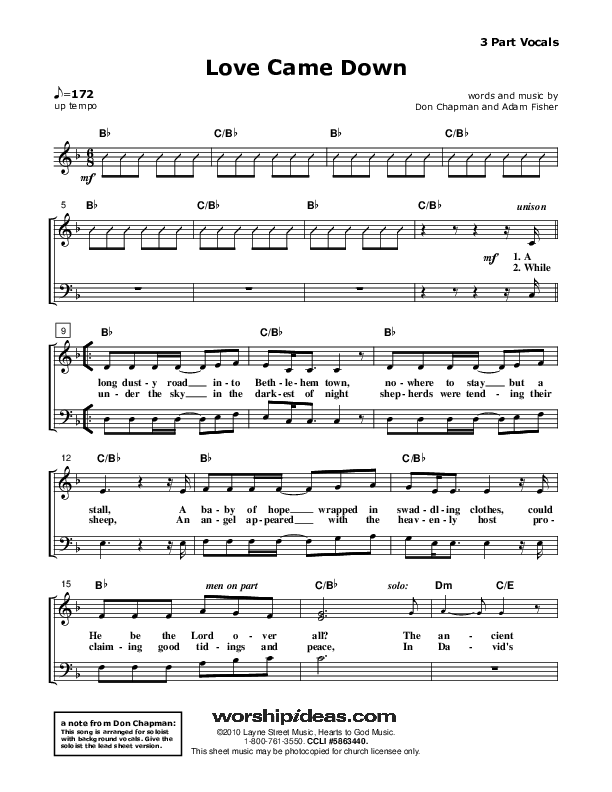 Love Came Down Lead Sheet (SAT) (Don Chapman)