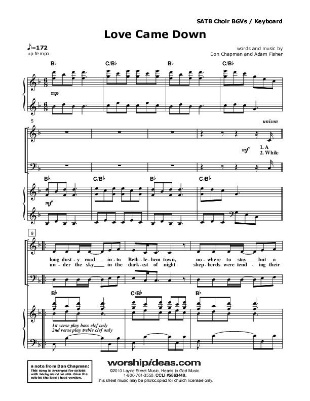 Love Came Down Piano/Vocal (SATB) (Don Chapman)