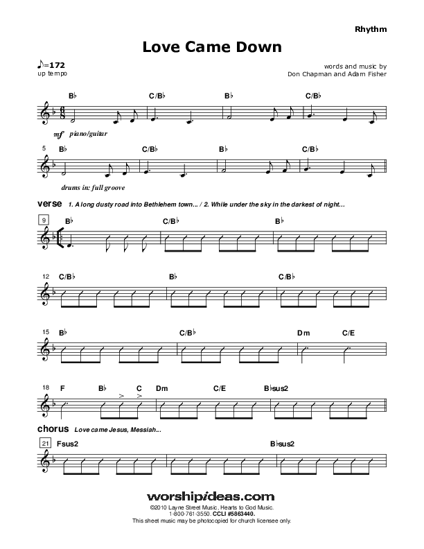 Love Came Down Rhythm Chart (Don Chapman)