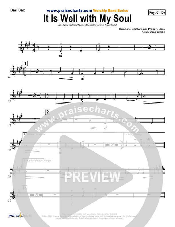 It is Well With My Soul Bari Sax (PraiseCharts / Traditional Hymn)