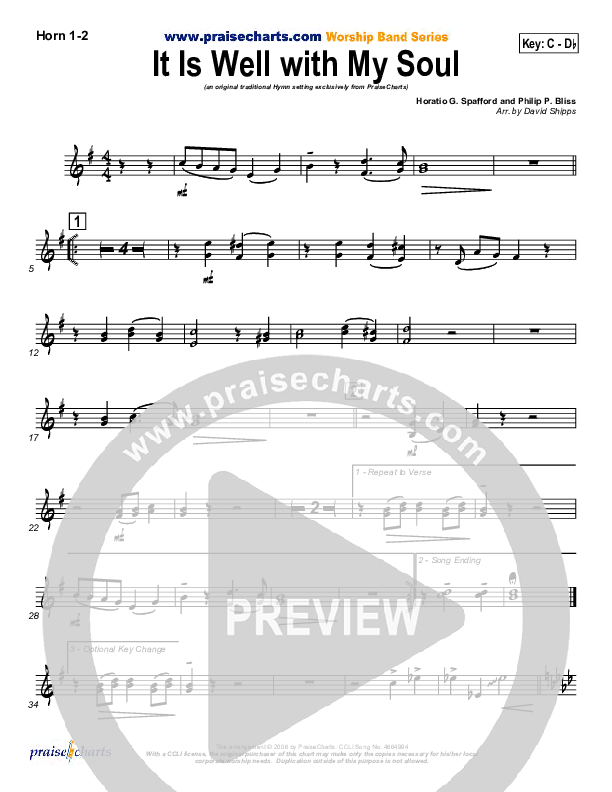 It is Well With My Soul French Horn 1/2 (PraiseCharts / Traditional Hymn)
