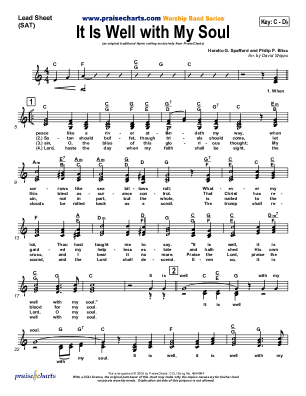 It is Well With My Soul Lead Sheet (SAT) (PraiseCharts / Traditional Hymn)