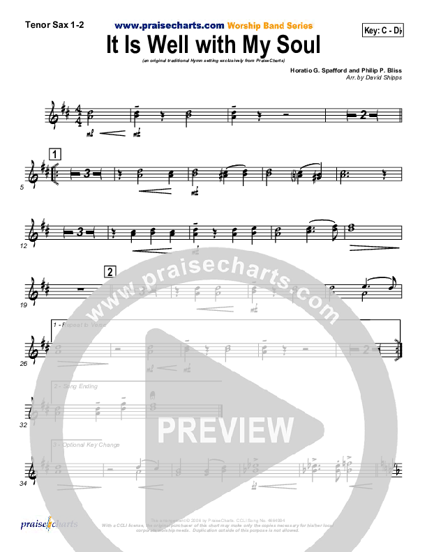 It is Well With My Soul Tenor Sax 1/2 (PraiseCharts / Traditional Hymn)