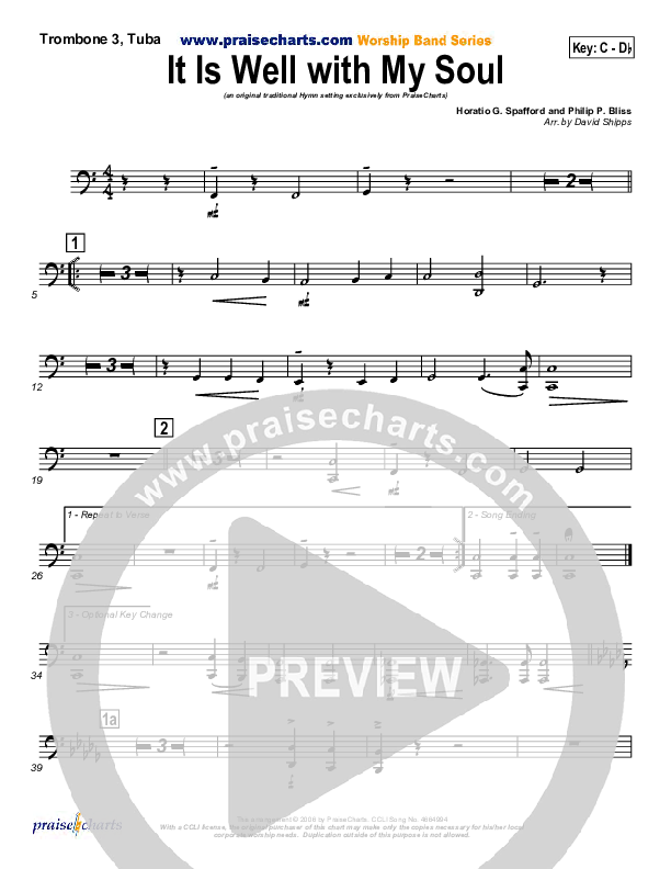 It is Well With My Soul Trombone 3/Tuba (PraiseCharts / Traditional Hymn)