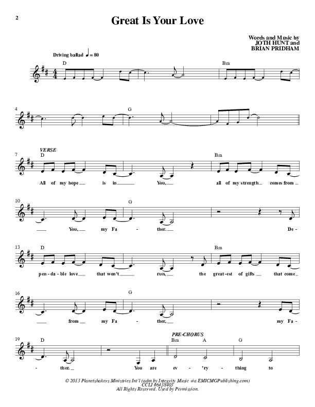 Great Is Your Love Lead Sheet (Planetshakers)