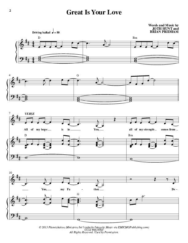 Great Is Your Love Lead & Piano (Planetshakers)