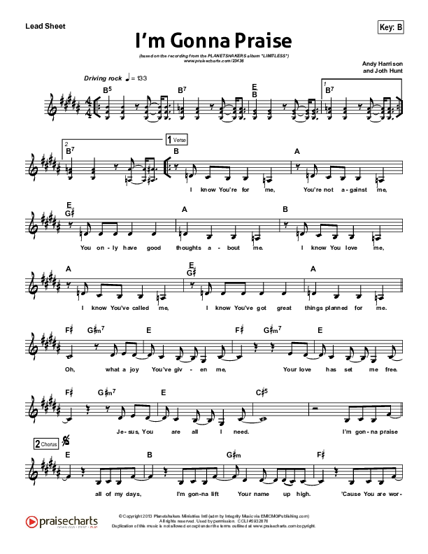 I'm Gonna Praise Lead Sheet (SAT) (Planetshakers)