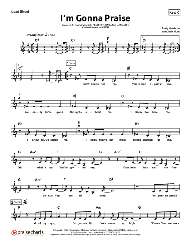 I'm Gonna Praise Lead Sheet (Planetshakers)