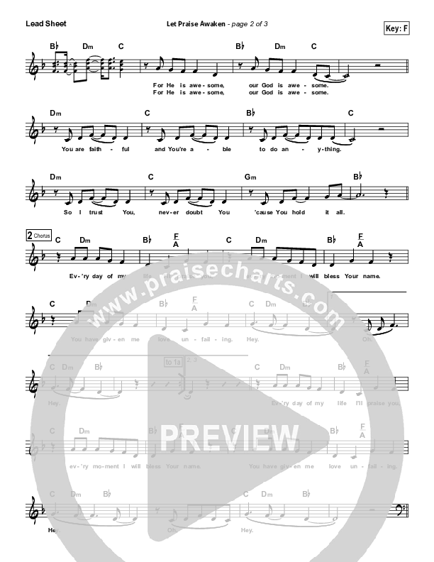Let Praise Awaken Lead Sheet (Planetshakers)