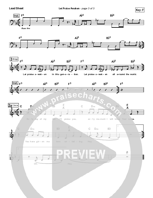 Let Praise Awaken Lead Sheet (Planetshakers)