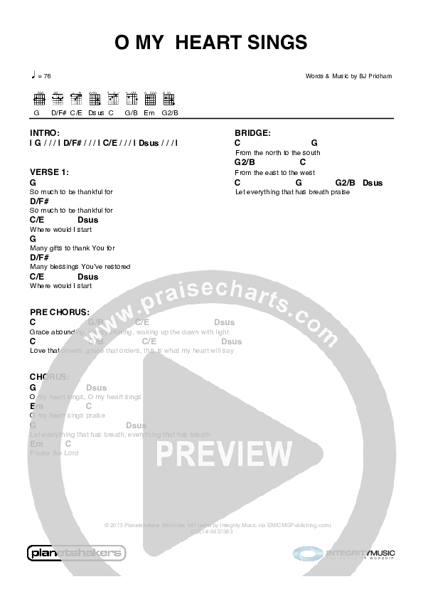O My Heart Sings Chords & Lyrics (Planetshakers)