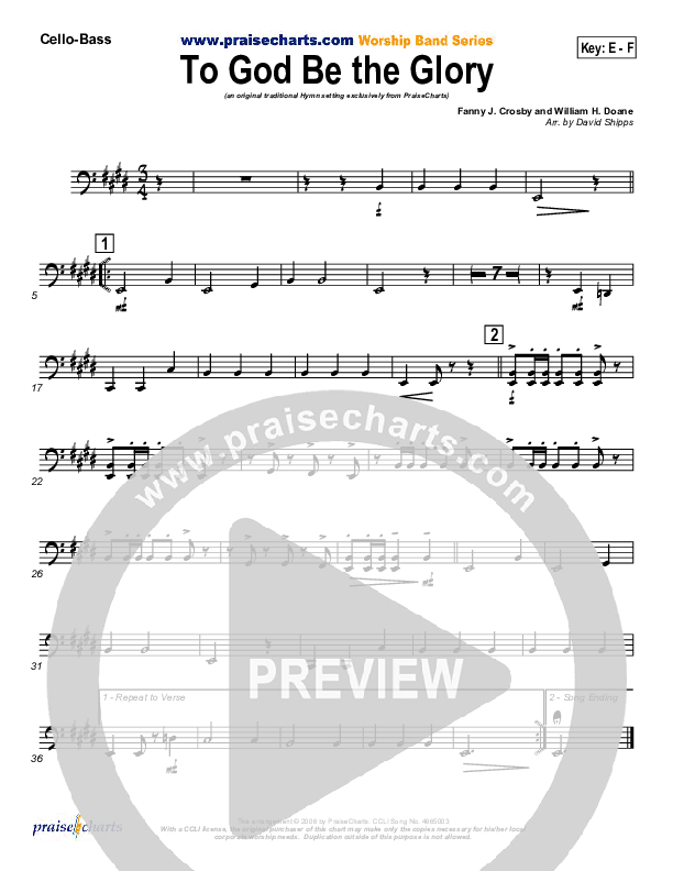 To God Be The Glory Cello/Bass (Traditional Hymn / PraiseCharts)