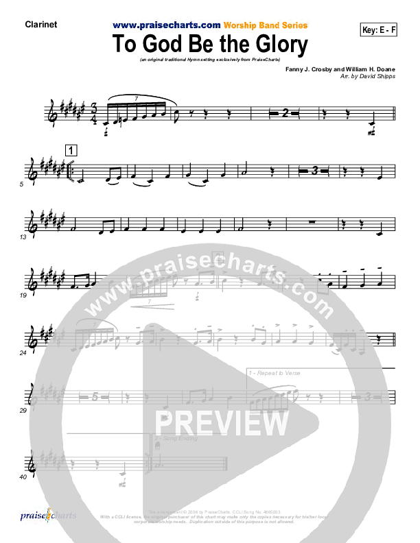 To God Be The Glory Clarinet (Traditional Hymn / PraiseCharts)