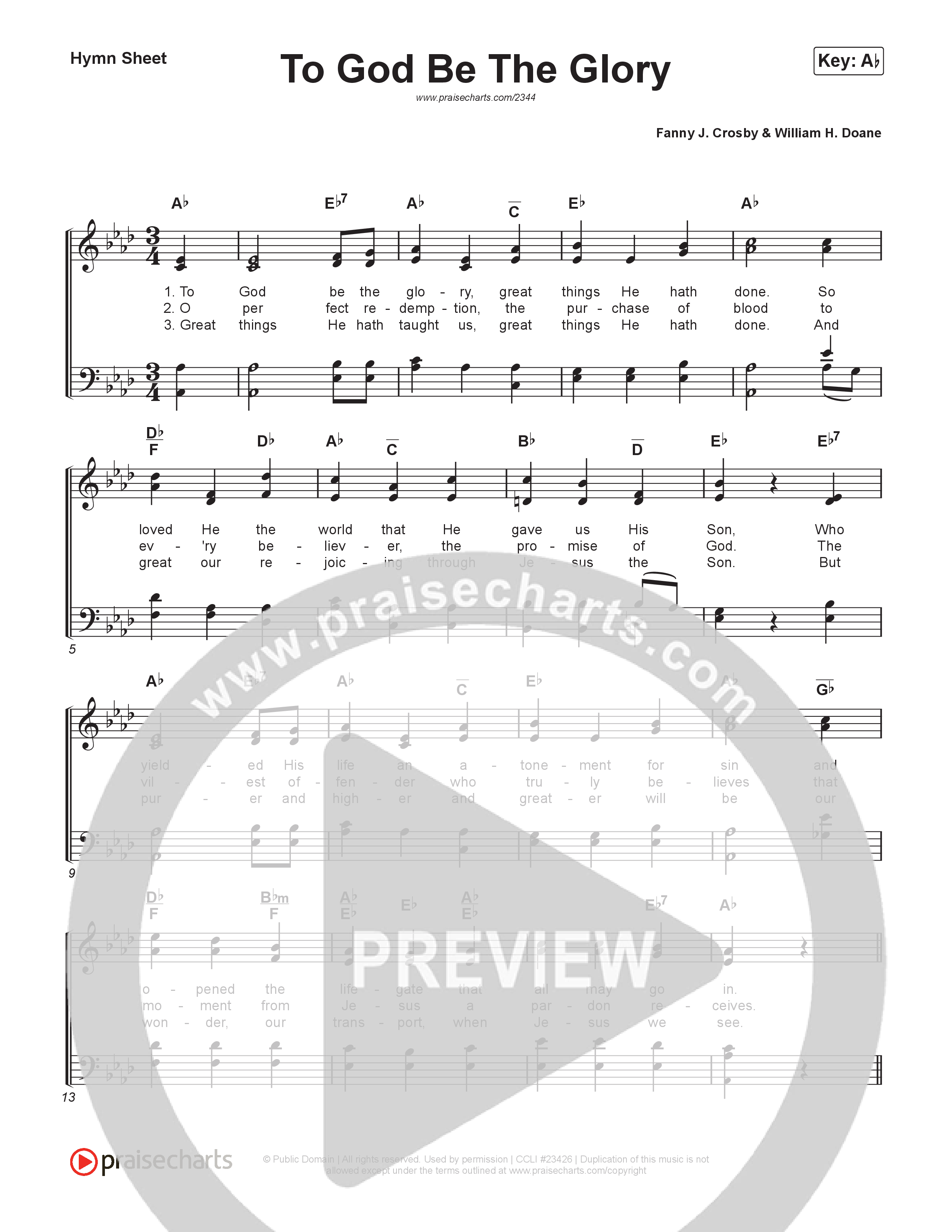 To God Be The Glory Hymn Sheet (Traditional Hymn / PraiseCharts)