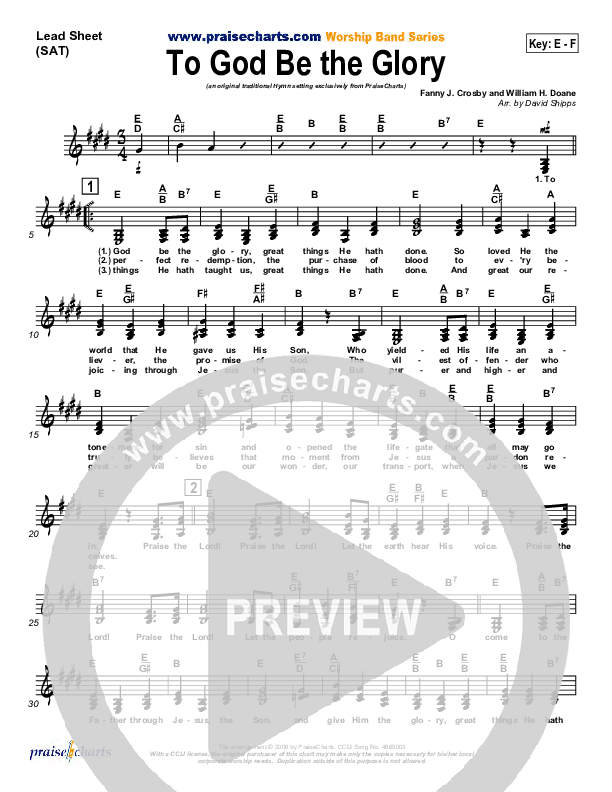 To God Be The Glory Lead Sheet (SAT) (Traditional Hymn / PraiseCharts)