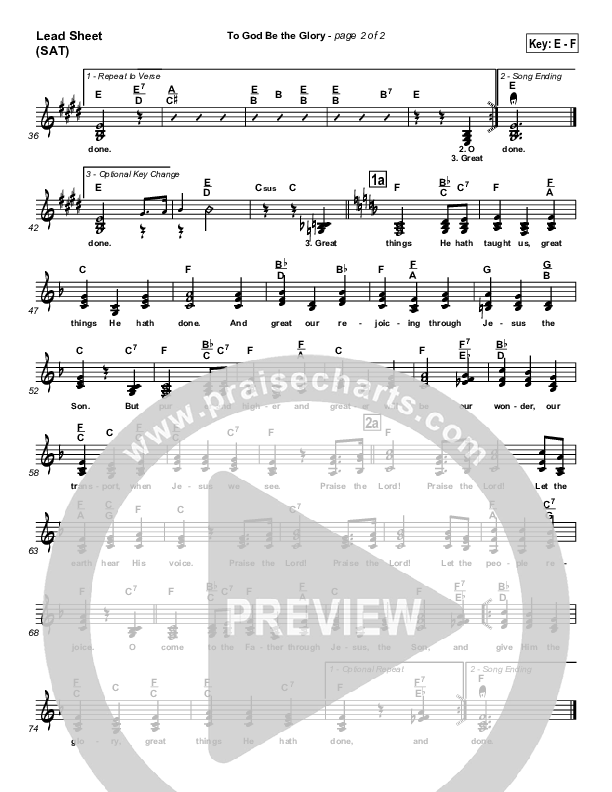To God Be The Glory Lead Sheet (SAT) (Traditional Hymn / PraiseCharts)