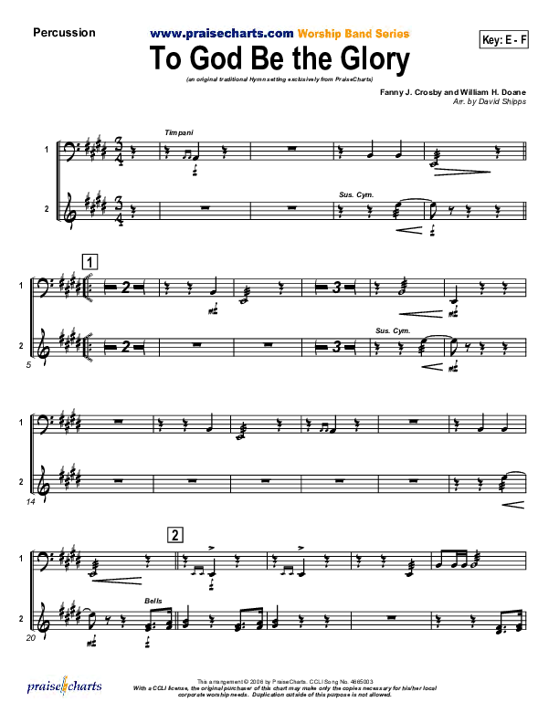 To God Be The Glory Percussion (Traditional Hymn / PraiseCharts)