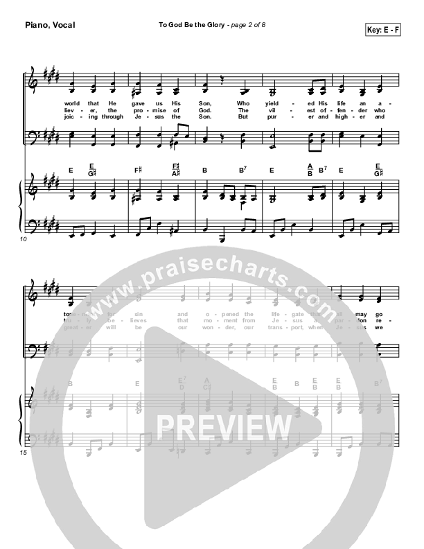 To God Be The Glory Piano/Vocal (Traditional Hymn / PraiseCharts)